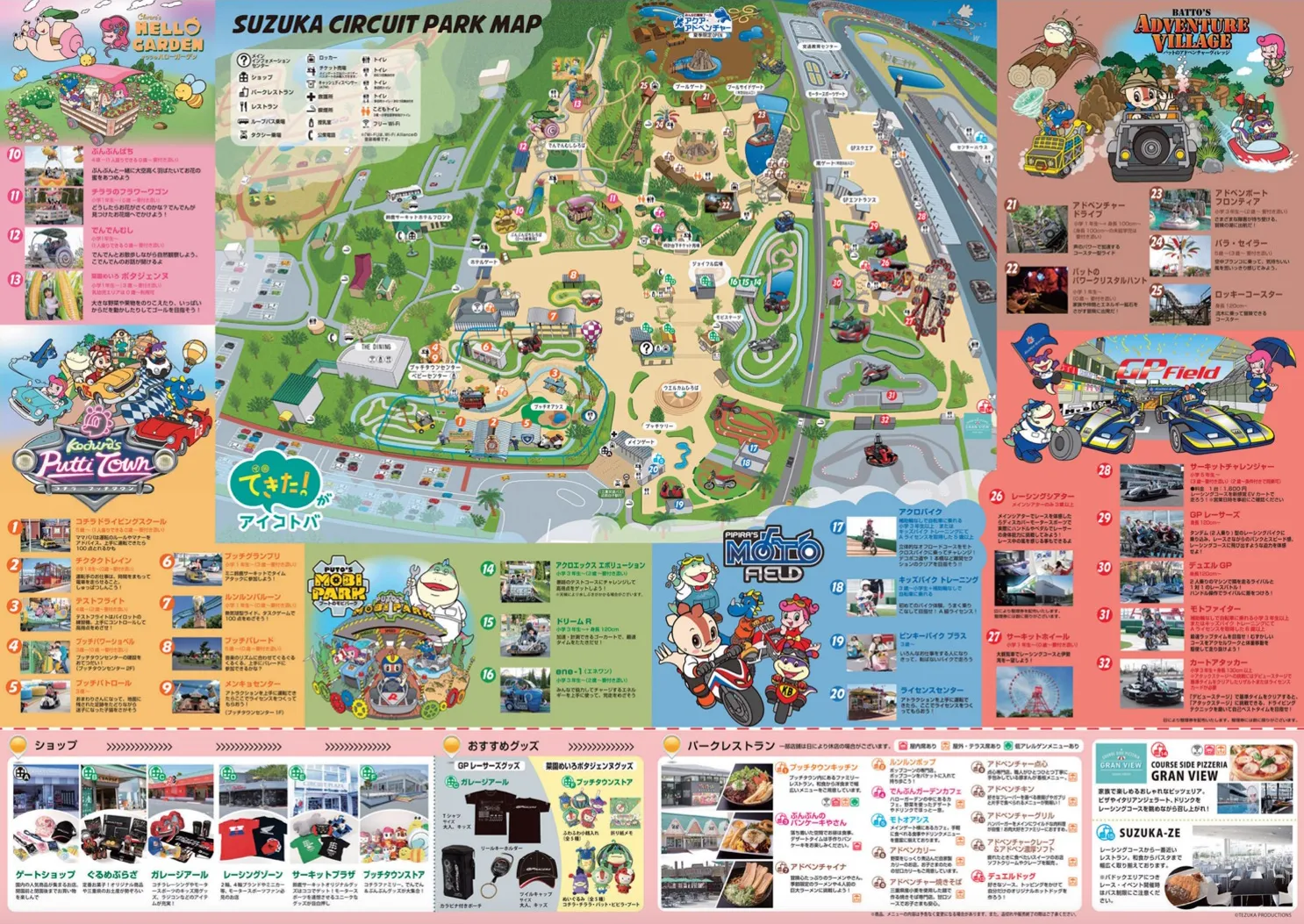 マップに番号を振り、別枠でアトラクション内容を説明する紙のマップ